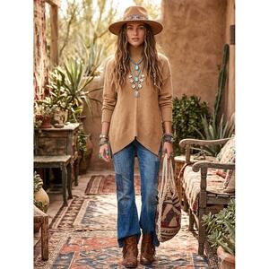 Maeve Anthropologie Camel Tan Mock Neck High-Low Tunic Sweater XS OB1216924